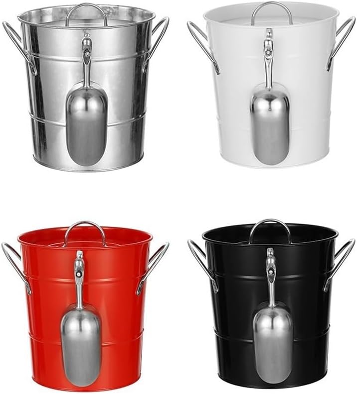 Ice Buckets Bar Stainless Steel Ice Bucket with Lid Portable Ice Bucket Champagne Beer High Color Ice Pellet Bucket Ice Bucket Kits(Red)