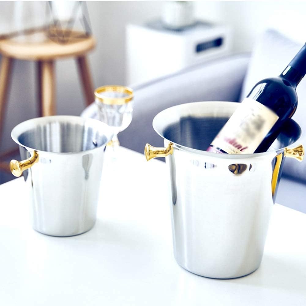 ice Bucket,Bucket with lid, Ice Bucket with Lid and Ice Tongs,Thickened Insulated Creative Ear Stainless Steel Red Barrel Ice Bar HOM