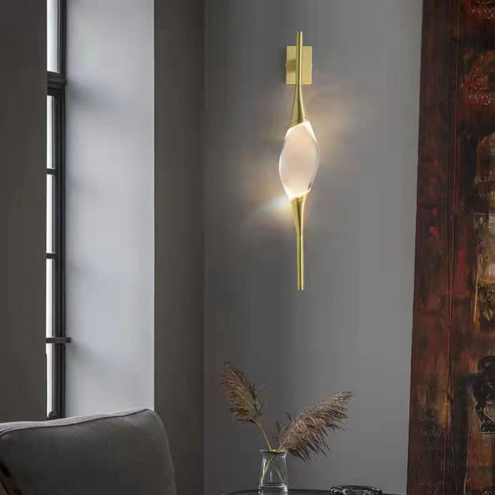 Crystal Wall Sconce Set of 2 Brass Wall Light Fixture Modern Teardrop Sconces Wall Lighting Elegant Wall Mounted Lamp 5W 3000K Vanity Wall Lights for Bedroom Living Room Hallway
