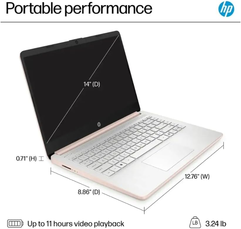 HP 2025 Student Laptop, Intel Processor N150(up to 3.6 GHz), 14 Inch LED Screen,8G RAM, 256GB Storange (128GB UFS+128GB MSD),1 Year Office 365, Windows 11 Home,w/YYY Accessories,Rose Gold