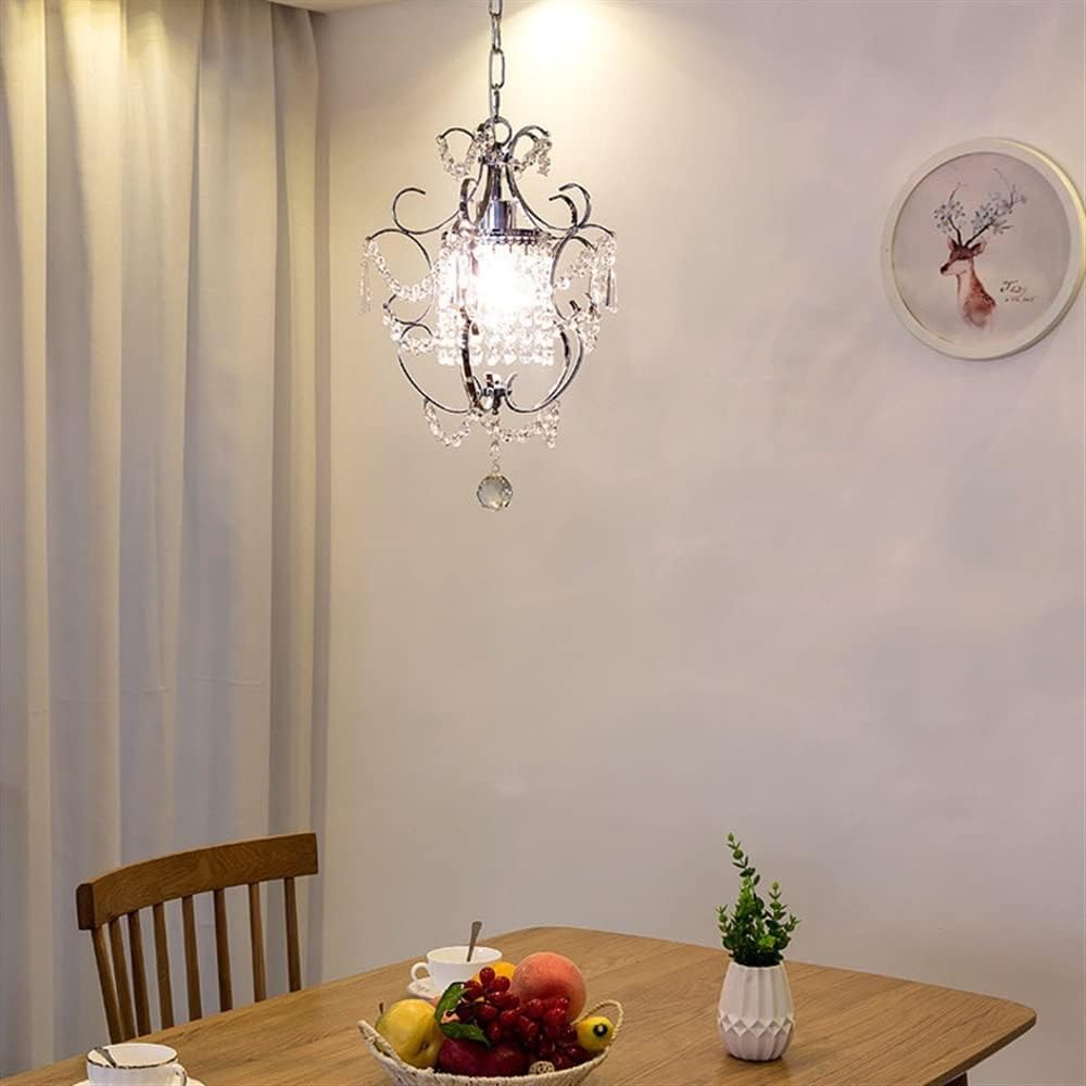 KISAD Rustic Vintage Crystal Chandelier Wrought Iron K9 Raindrop Pendant Light Adjustable Chain Ceiling Hanging Lighting Fixture for Entry Hallway Cloakroom Restaurant Bathroom Foyer (Color : Silver)