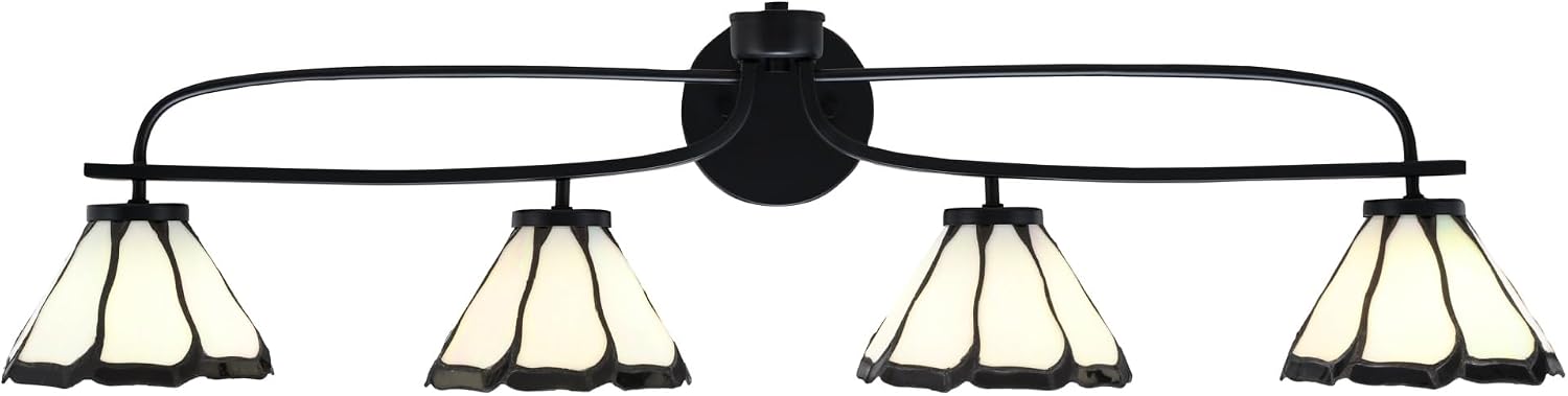 Toltec Lighting Cavella 4-Light Bath Bar – Modern Vanity Light Fixture for Bathroom – Dimmable and LED-Compatible Wall Light – Matte Black Finish, 7' Pearl & Black Flair Art Glass