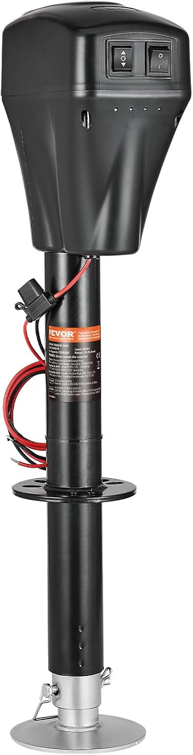VEVOR Electric Trailer Jack, 5000 lbs, Heavy Duty RV Electric Power Tongue Jack with 2 Way Connector, Manual Crank Handle & Weatherproof Jack Cover, 10'-28.3' Lift, for RVs, Trailers & Campers, Black