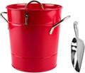 BTZHY Ice Bucket,Tub Metal Double Walled with Lid and Scoop Bar Home Champagne Barrel Wine Barrel 3 Colors/Red