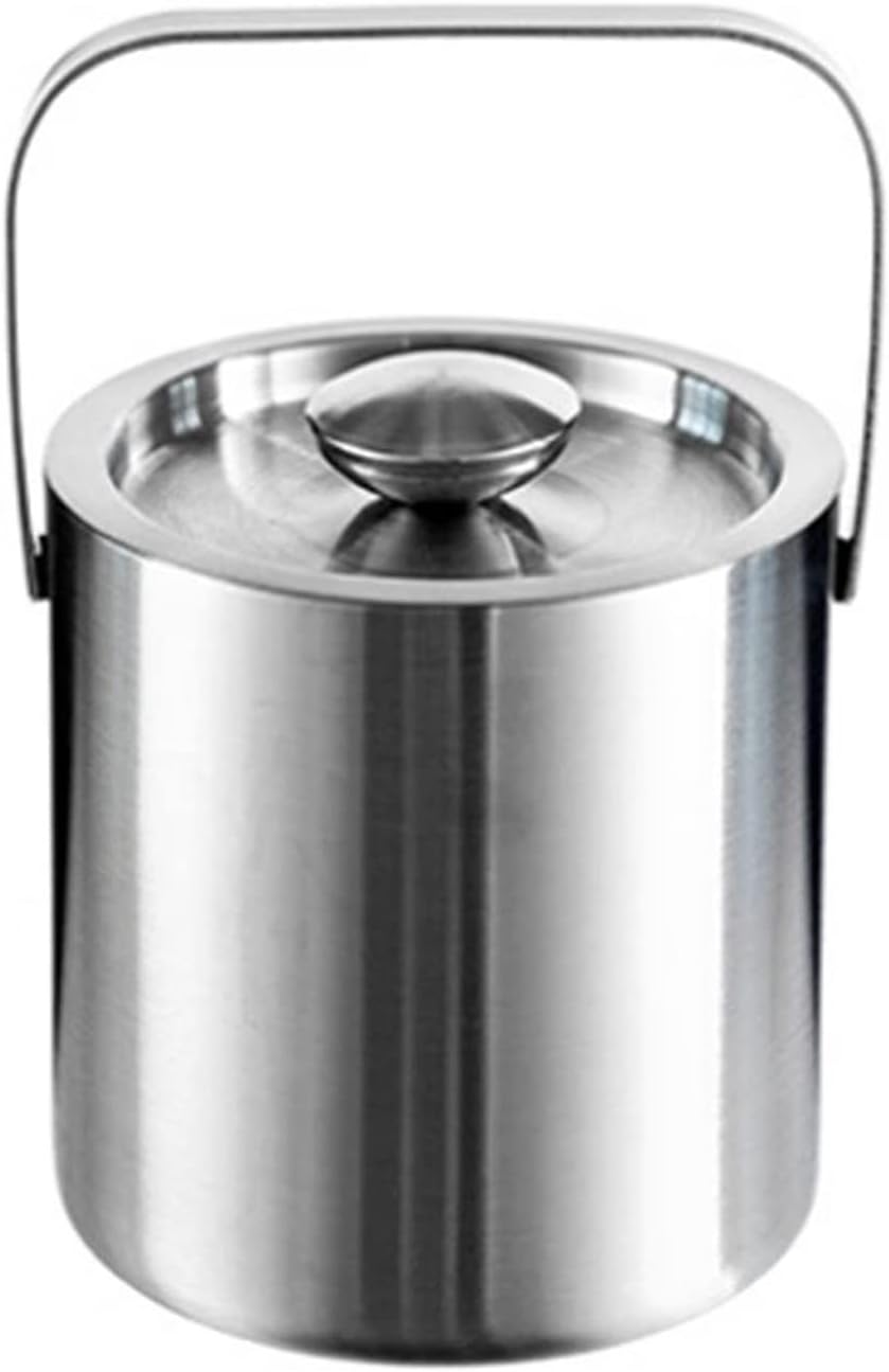 ice Bucket,Bucket with lid, Ice Buckets for Parties Metal Double Wall with Lid, 1.3L Stainless Steel Insulated for Cocktail Bar, Wine, Home Bar Accessories, Parties, Champagne Bucket Stainl