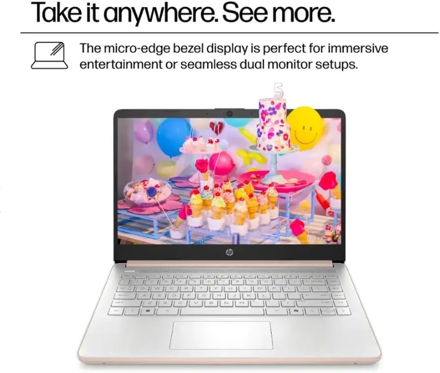 HP 2025 Student Laptop, Intel Processor N150(up to 3.6 GHz), 14 Inch LED Screen,4G RAM, 128GB Storange,1 Year Office 365, Windows 11 Home,w/YYY Accessories,Rose Gold