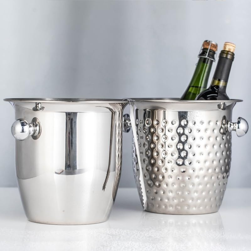 Ice Bucket Ice Bucket for Freezer Stainless Steel Ice Bucket Large Champagne Basin, Double Handle Red Wine Ice Bucket, Home Ice Bucket Cocktail Bucket Ice Buckets Party Cooler Drink Cooler(B)