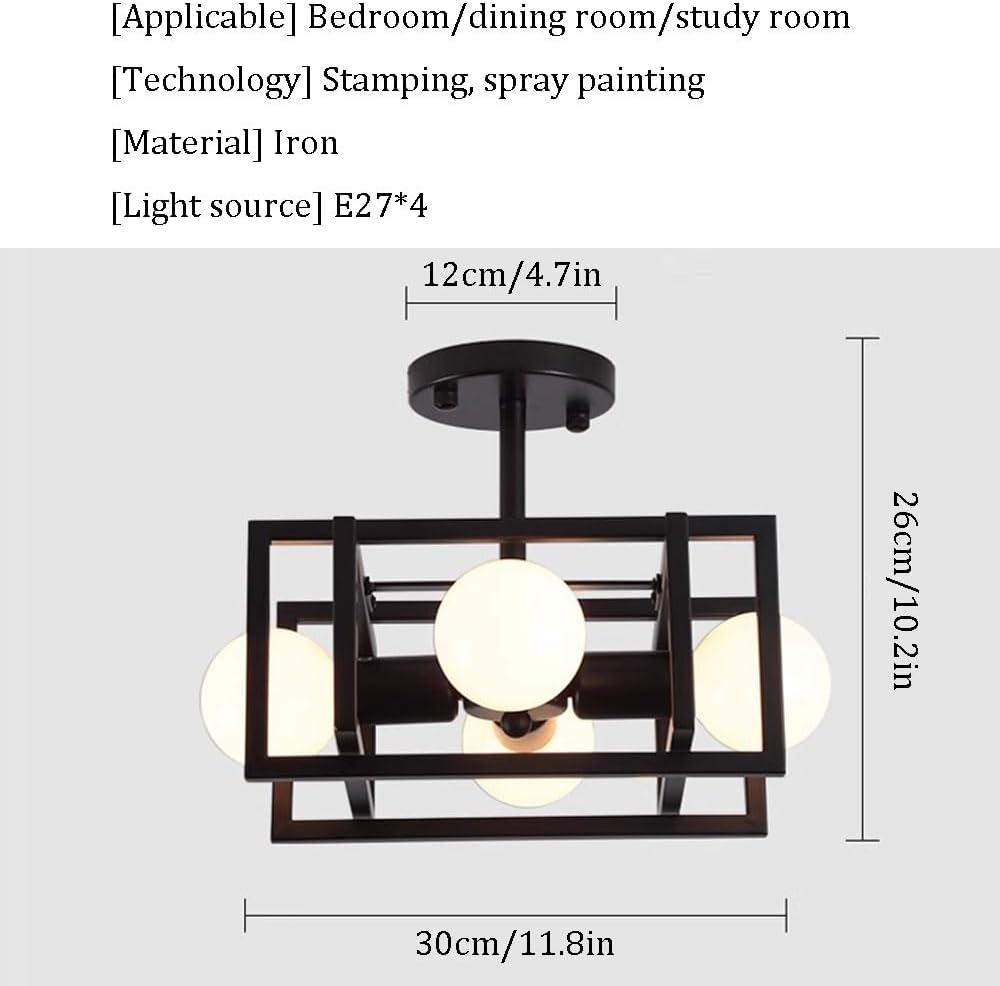Modern Semi Flush Mount Ceiling Light Fixture Square Bathroom Ceiling Mounted Light Industrial Ceiling Lights in Black Finish Mid Century Semi Flush Mount Ceiling Light