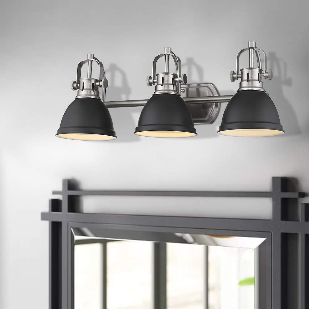 Emliviar 3-Light Bathroom Vanity Light Fixture, Black Finish with Metal Shade, 4054H-A