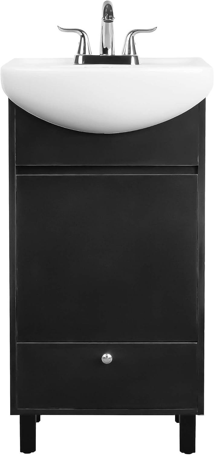 Fine Fixtures Petite 18 Inch Bathroom Vanity with Sink, Small Freestanding Bathroom Cabinet, Space-Saving Vanity Sink Combo Design, Dual Storage, Satin Black