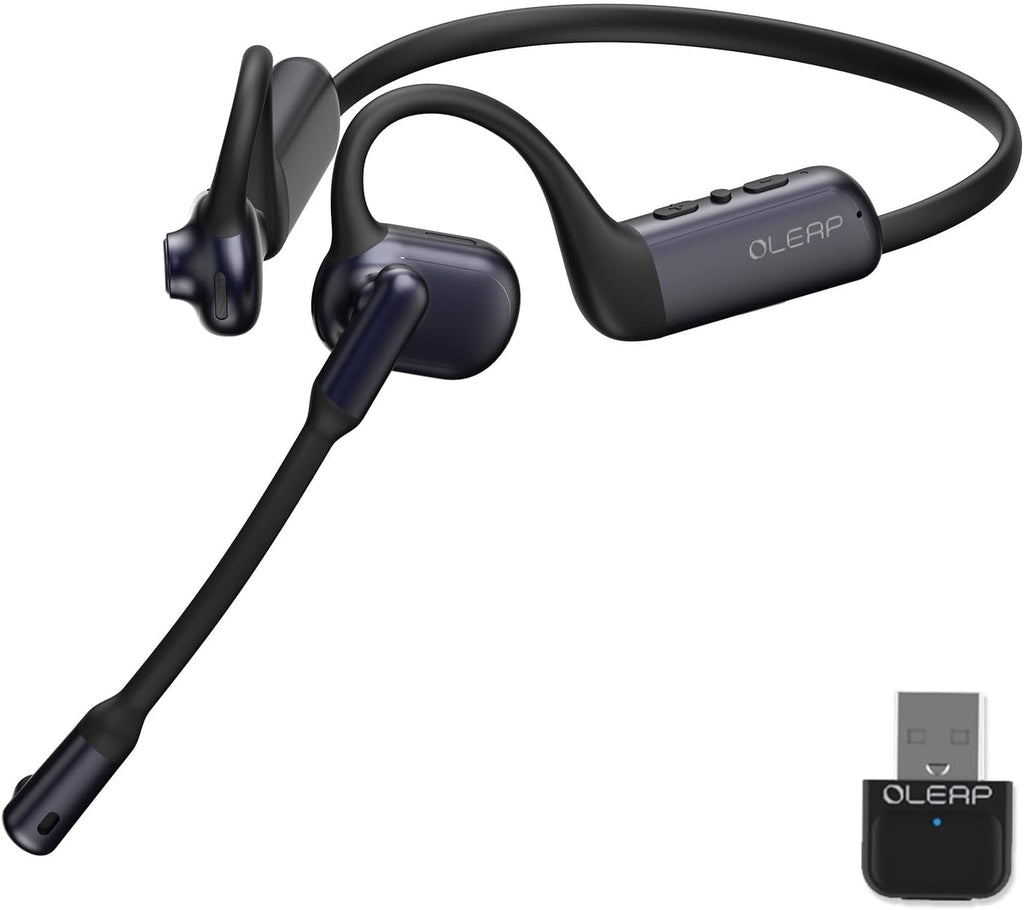 P200b Pro Bluetooth Wireless Open Ear Headphones, 50dB ENC Call Noise Canceling Computer Headset with Boom Microphone, Mute Button, Dongle for Work and Calls
