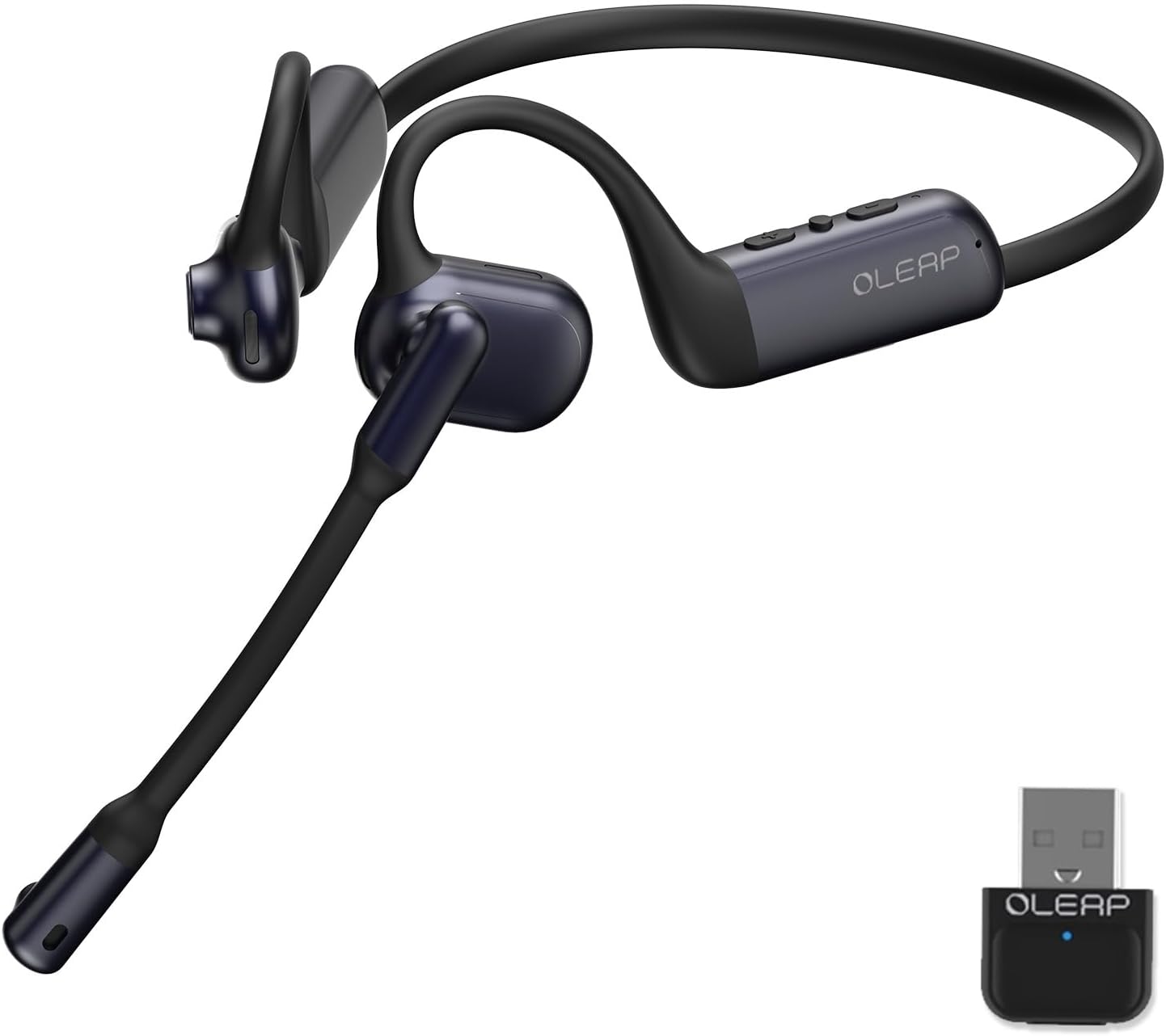 P200b Pro Bluetooth Wireless Open Ear Headphones, 50dB ENC Call Noise Canceling Computer Headset with Boom Microphone, Mute Button, Dongle for Work and Calls