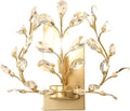 Crystal Wall Sconce Black Wrought Iron Amen Style Candle Holder Inspired Mounted Lighting Fixture for Bathroom Bedroom Living Room Home Decor Stylish Indoor Accent Light(Gold)