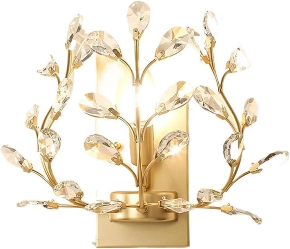 Crystal Wall Sconce Black Wrought Iron Amen Style Candle Holder Inspired Mounted Lighting Fixture for Bathroom Bedroom Living Room Home Decor Stylish Indoor Accent Light(Gold)