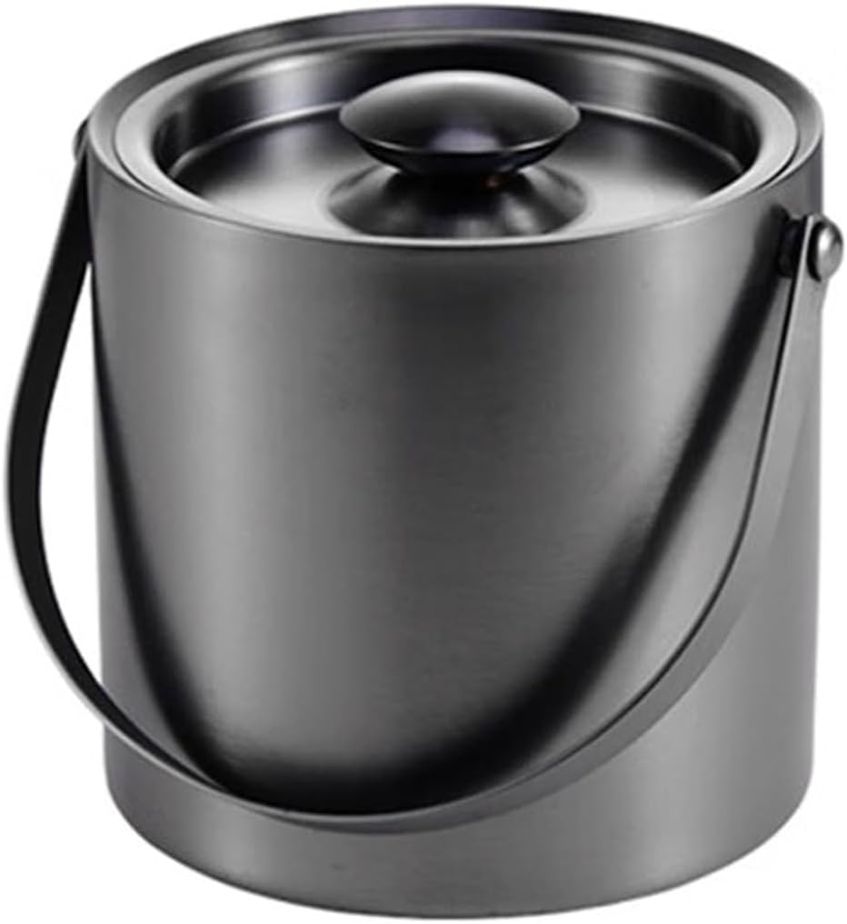 Ice Bucket Ice Bucket for Freezer Ice Bucket with Lid, Double Wall Insulated Stainless Steel Ice Bucket Wine Bucket for Cocktail Bar and Parties, Home Bar Accessories, Dark Grey, 2L Ice Cubes Ice Buck