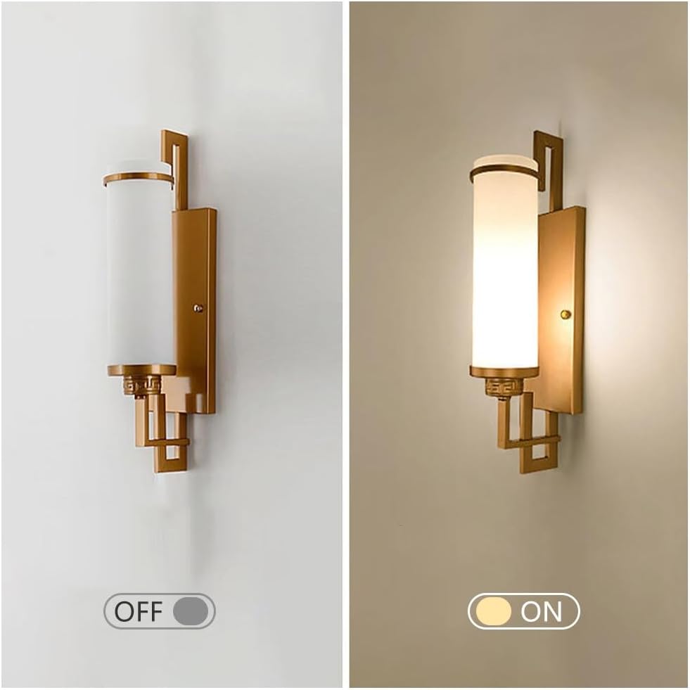 Antique Wrought Iron Metal Wall Light, Cylinder Glass Shade Sconce, Decorative E27 Fixture for Over Mirror, Bedroom, Bathroom & Entryway Hardwired Lights T-155(Gold)