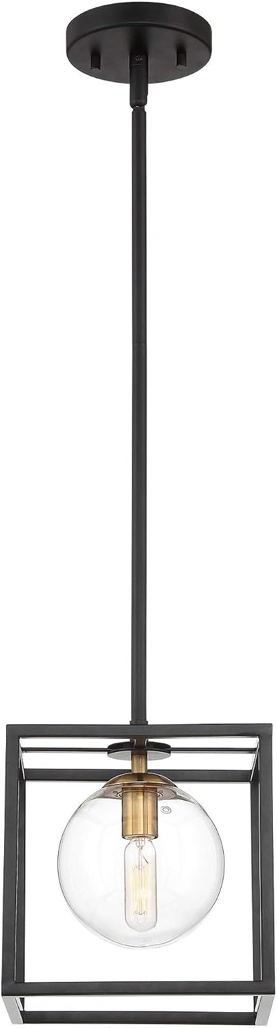 Possini Euro Design Delaney Black Burnished Brass Mini Pendant Light 8' Wide Modern Square Cage Round Clear Glass Shade Fixture Dining Room House Entryway Bedroom Kitchen Island Hallway Ceilings