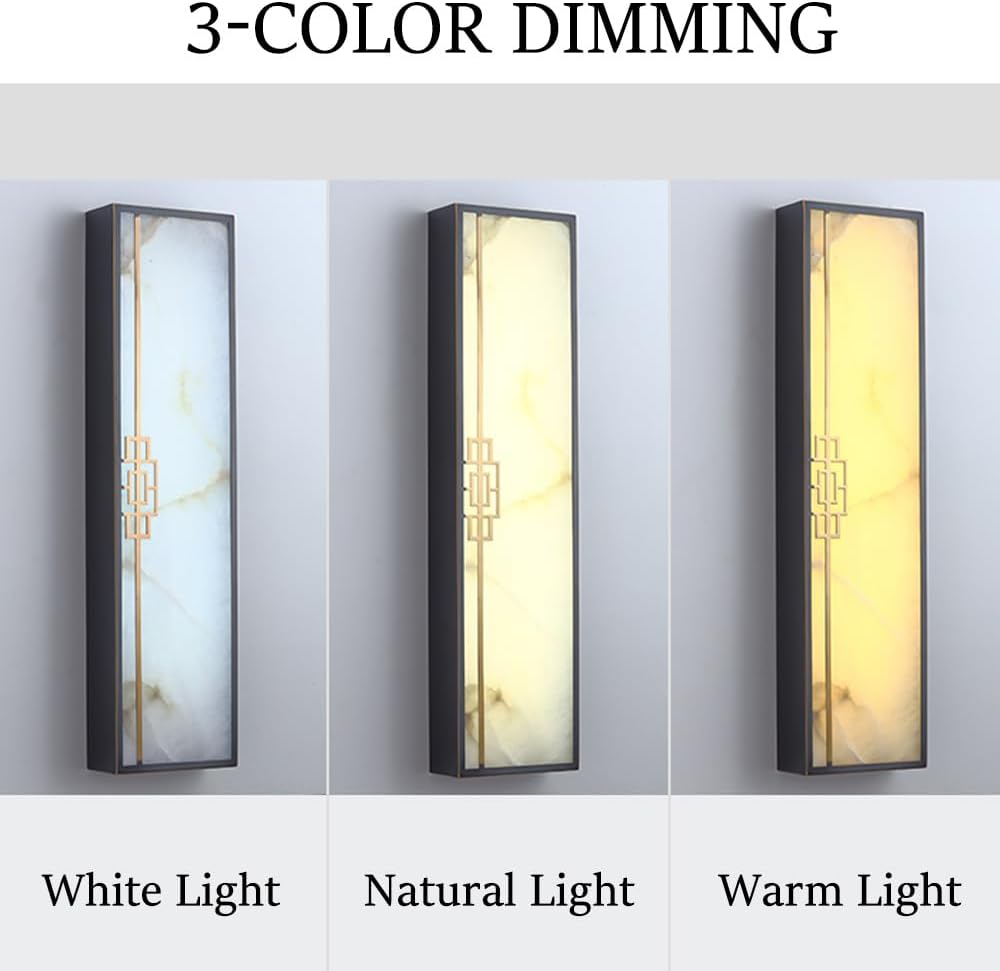 16.5' Alabaster Sconce Set of 2 Marble Stone Wall Sconce Lighting Black Brass Bathroom Light Fixture Square Alabaster Wall Sconce 3-Color Dimming Luxury Indoor Lighting for Living Room Bedroom