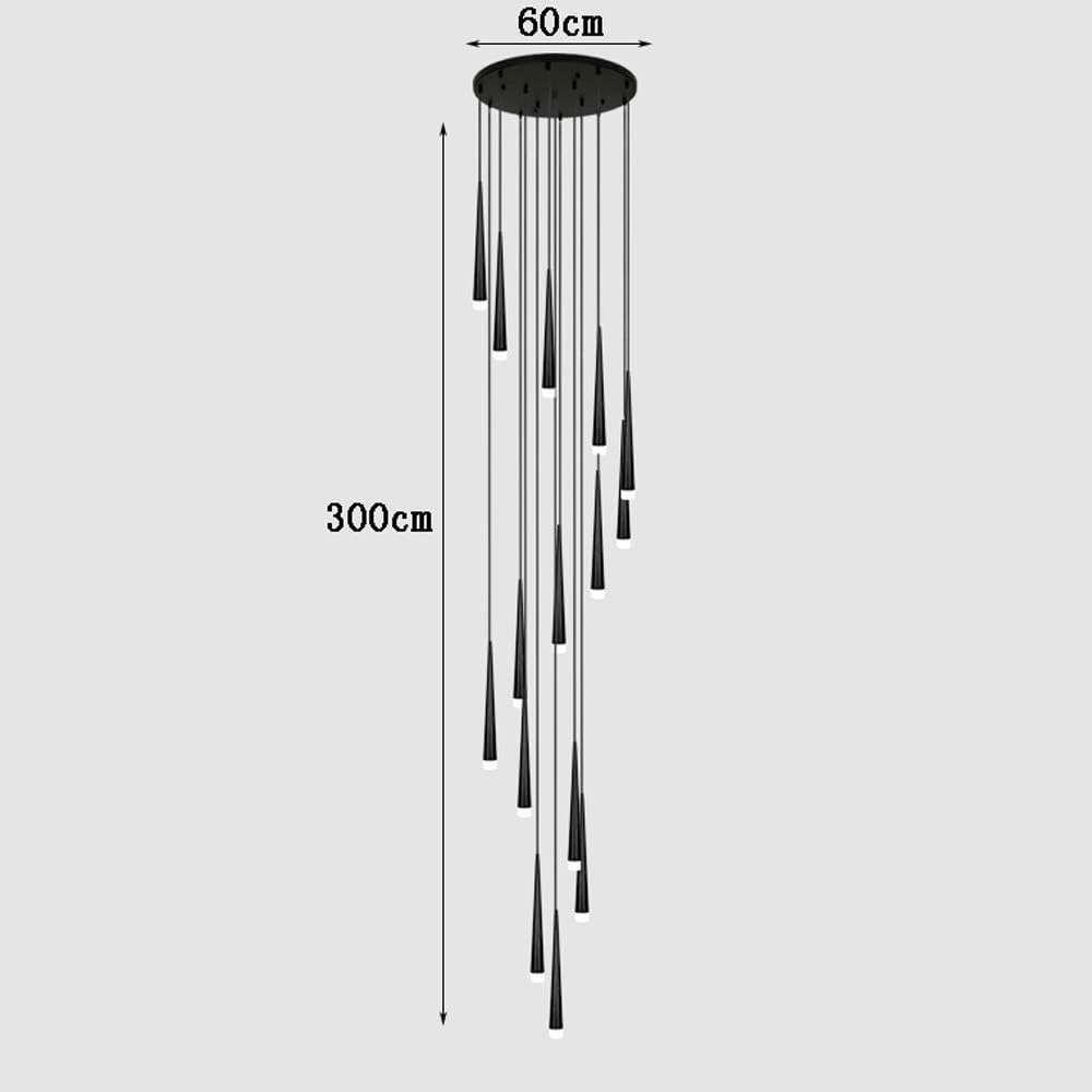 15 Lamps Long Villa Stair Chandeliers Modern Led Light Black Wrought Iron Ceiling Light Fixture for Living Room Dining Room Bedroom Corridor Bar Kitchen Bathroom (Size/Black/15Heads60*300Cm