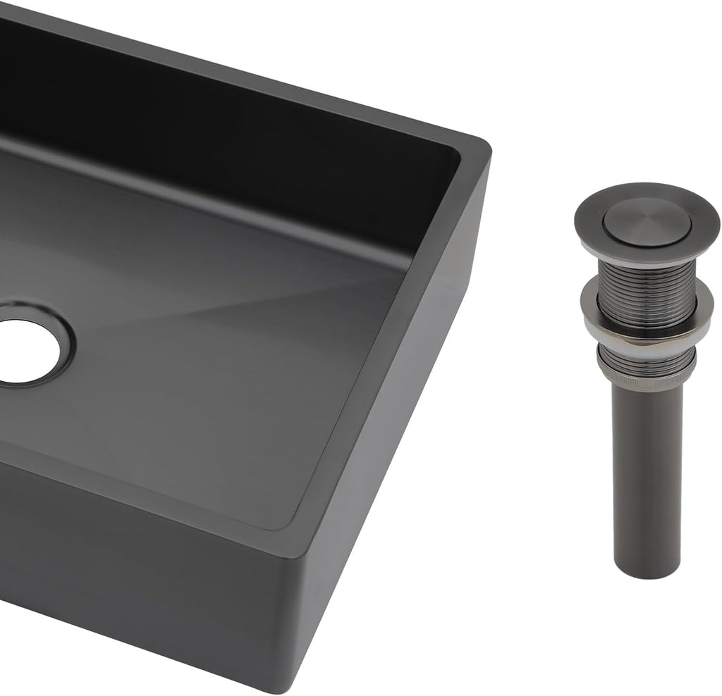 16'x12' Bathroom Vessel Sink Rectangular - Gunmetal Black NANO-PVD, 16 Gauge 304 Stainless Steel, Above Counter Rectangle Modern Vanity Lavatory Bath Sink Basin