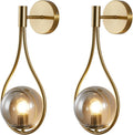 BOKT Modern Golden Metal Wall Sconce Mid Century Simple Wall Lights Farmhouse Wall Lighting Fixture Gold Round Ball Smokey Grey Globes Ceiling Bedside Reading Light for Study Laundry Living Room…