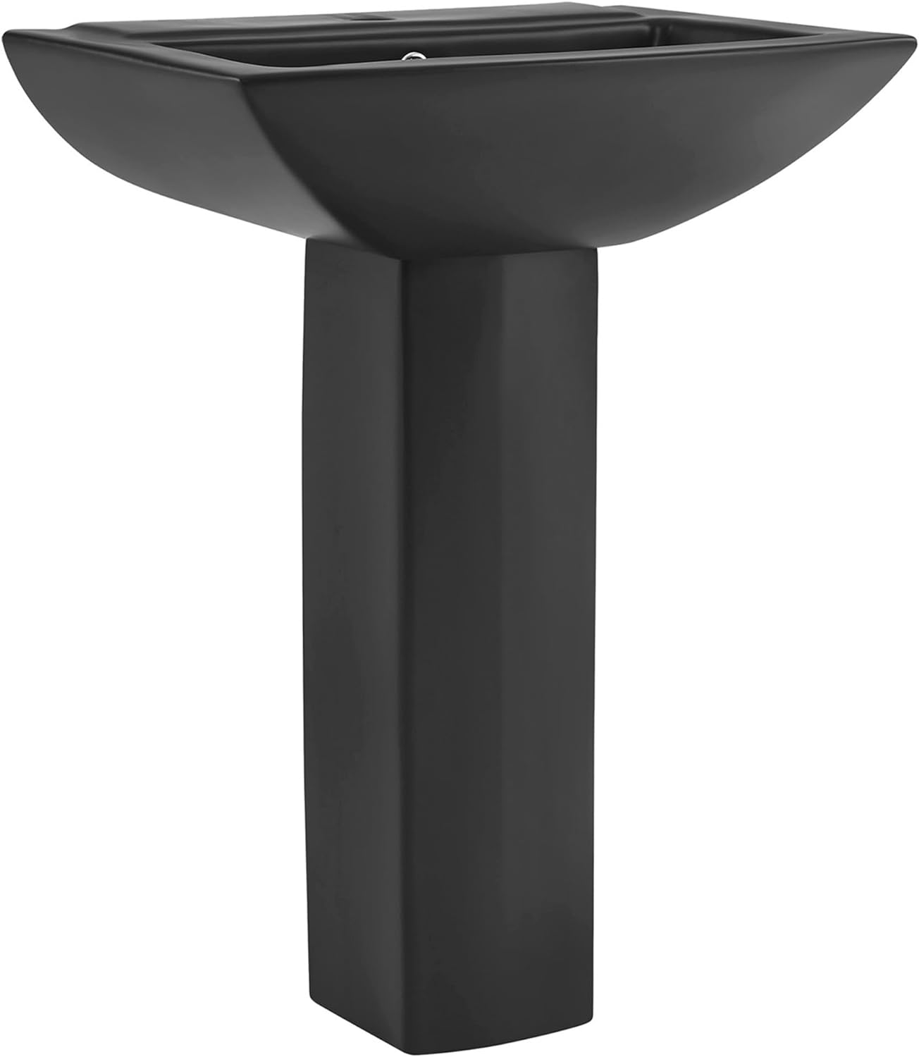 Sublime Square Two-Piece Ceramic Pedestal Bathroom Sink in Matte Black with Overflow, Single Faucet Hole, Standard 1.75 in Drain