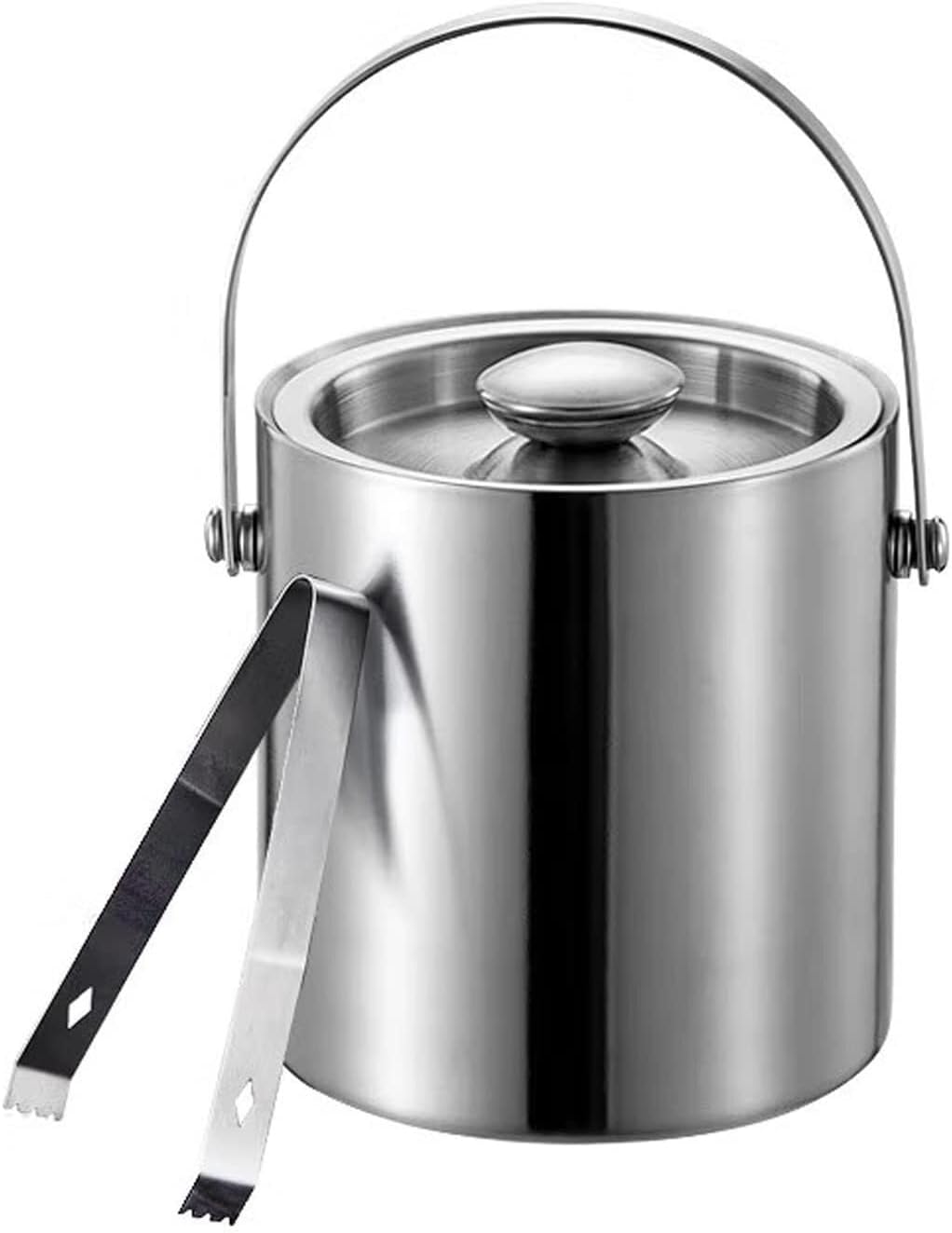 Stainless Steel Ice Bucket with Handle, Double-Walled Insulated Lid & Tongs, Thickened for Parties, Home, and Bars