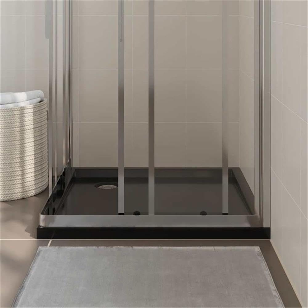 Bowery Hill Contemporary Square Shower Base Tray, 31.5 x 31.5 x 1.6 in, High-Gloss Black ABS with Fiberglass Reinforcement, Low Threshold, Slip-Resistant, Durable Bathroom Fixture for Modern Shower