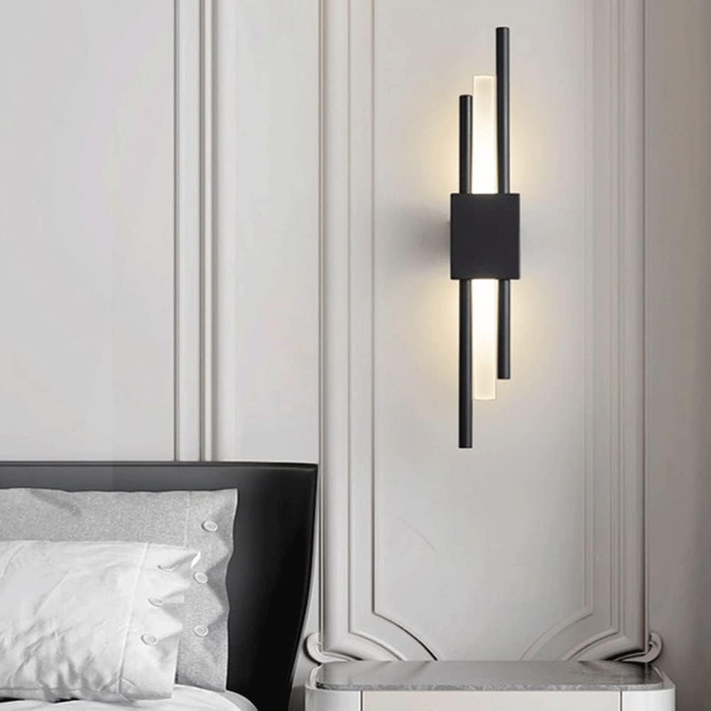 Wall Sconces Nordic Wrought Iron Wall Sconce Modern Minimalist Art Wall Light Wall Mounted Lighting Fixture for Bedroom Bathroom Villa Balcony Decoration Modern Wall Light Fixture(Warm Light,S-Black)