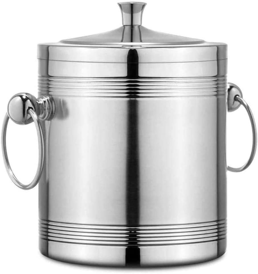 Ice Bucket with Lid for Parties and Bar, Stainless Steel Double Wall with Strainer for Home Bar, Chilling Beer (Size : 1L) ()