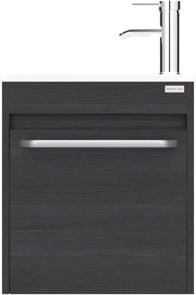 wonline 16' Bathroom Vanity Sink Combo for Small Space Black Wall Mounted Cabinet Set Design White Resin Basin Sink Top Chrome Faucet