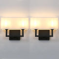 Yosoan Set of 2 Indoor Bedside Wall Sconce with On Off Switch, Modern Boho Interior Finish Brass 2-Light Vanity Vintage Industrial with Square White Fabric Shade for Reading Room Hallway(Black)