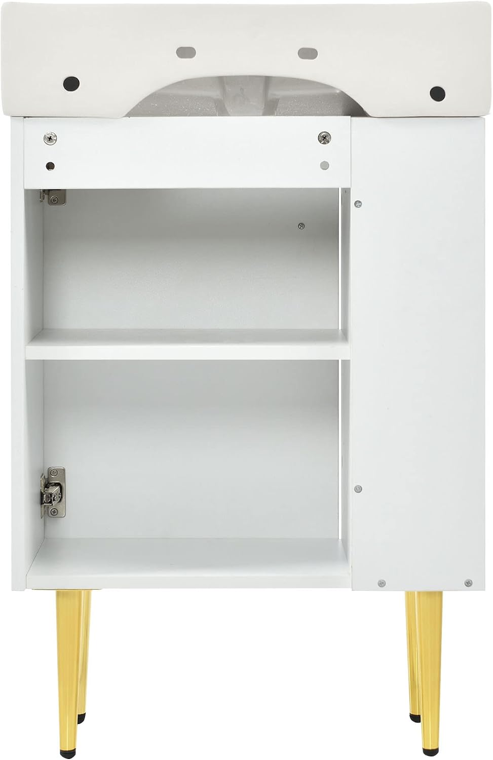 21.6-Inch Bathroom Vanity with Sink, Free Standing Vanity Cabinet with Storage Cabinet & Left Two-Tier Shelf, Solid Wood Bath Organizer with Ceramic Sink for Bathroom, White