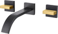 SUMERAIN Wall Mounted Faucet for Bathroom Sink Black and Gold Finish, Lavatory Basin Faucet with Two Handles and Rough in Valve
