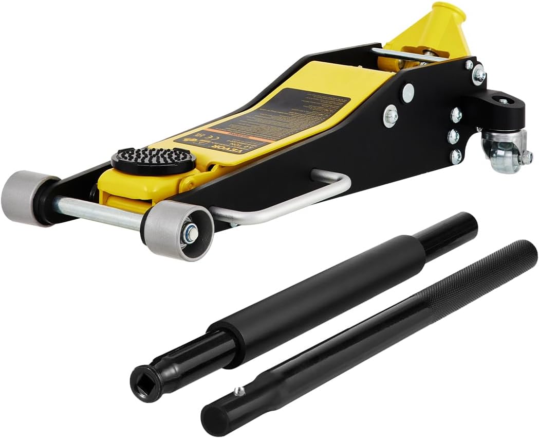 VEVOR 3 Ton Low Profile Aluminum & Steel Racing Floor Jack | Dual Pistons Quick Lift Pump, Sport Utility Vehicle, Lifting Range 3-6/11'-19-11/16', Yellow & Black