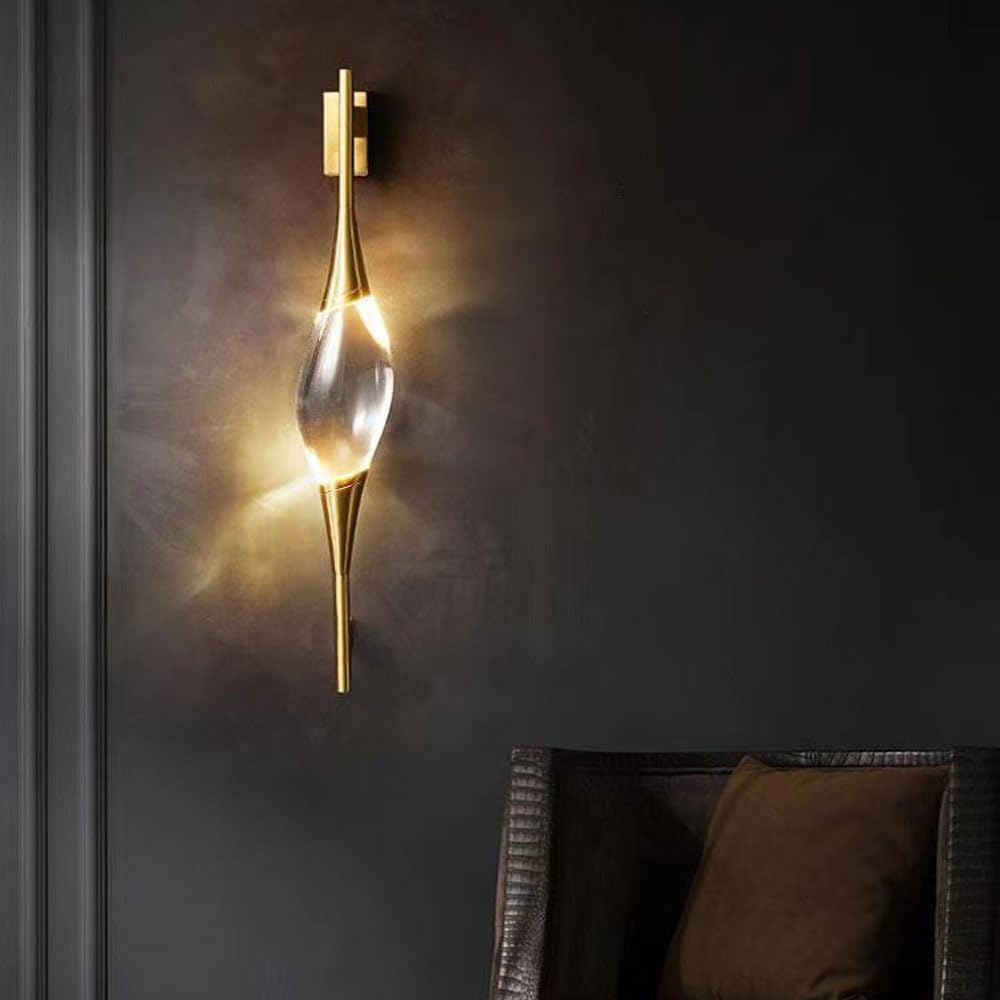 Crystal Wall Sconce Set of 2 Brass Wall Light Fixture Modern Teardrop Sconces Wall Lighting Elegant Wall Mounted Lamp 5W 3000K Vanity Wall Lights for Bedroom Living Room Hallway