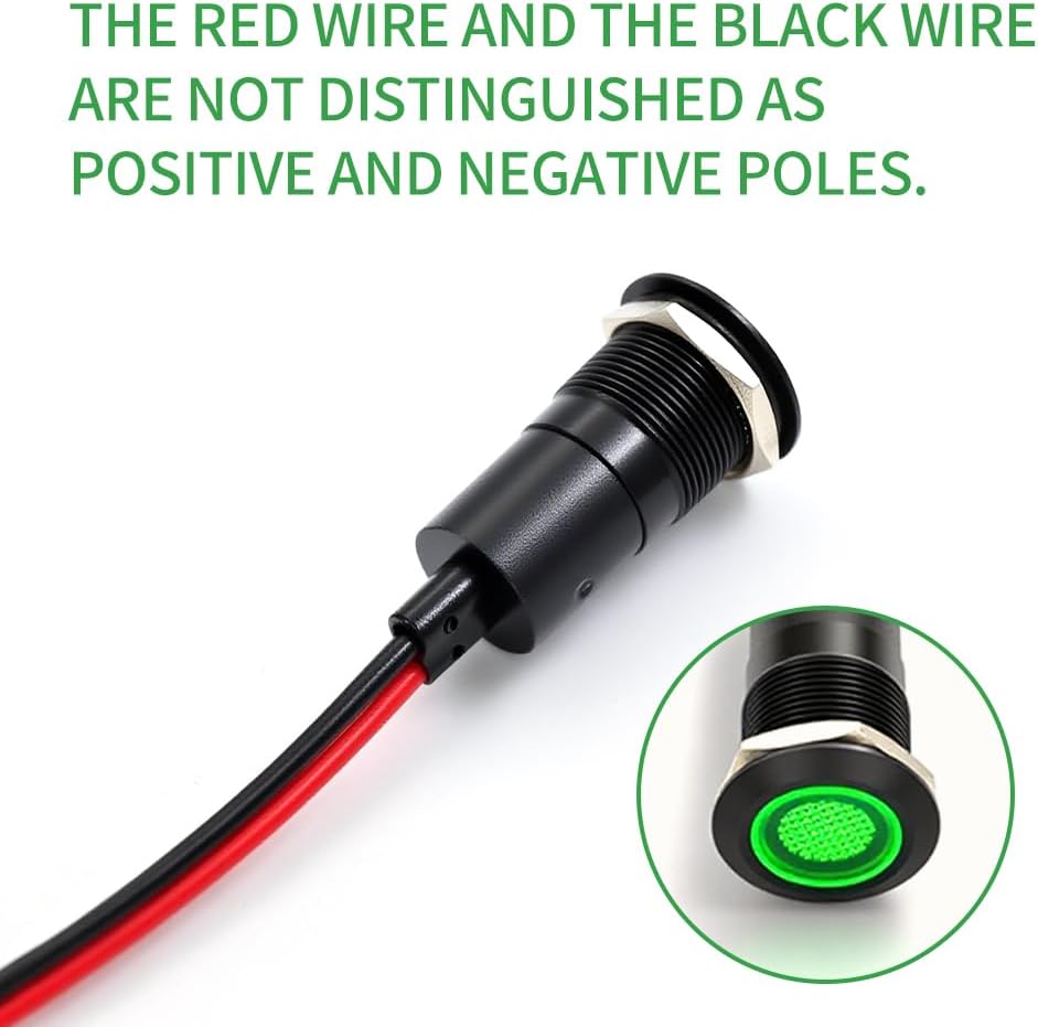 50PCS 12mm (1/2') Green LED Indicator Light Waterproof Metal Signal Lamp 5V 12V 24V IP67 Pilot Dash Head for Car Industrial Equipment Light (12V-Black Shell Green 50PCS)