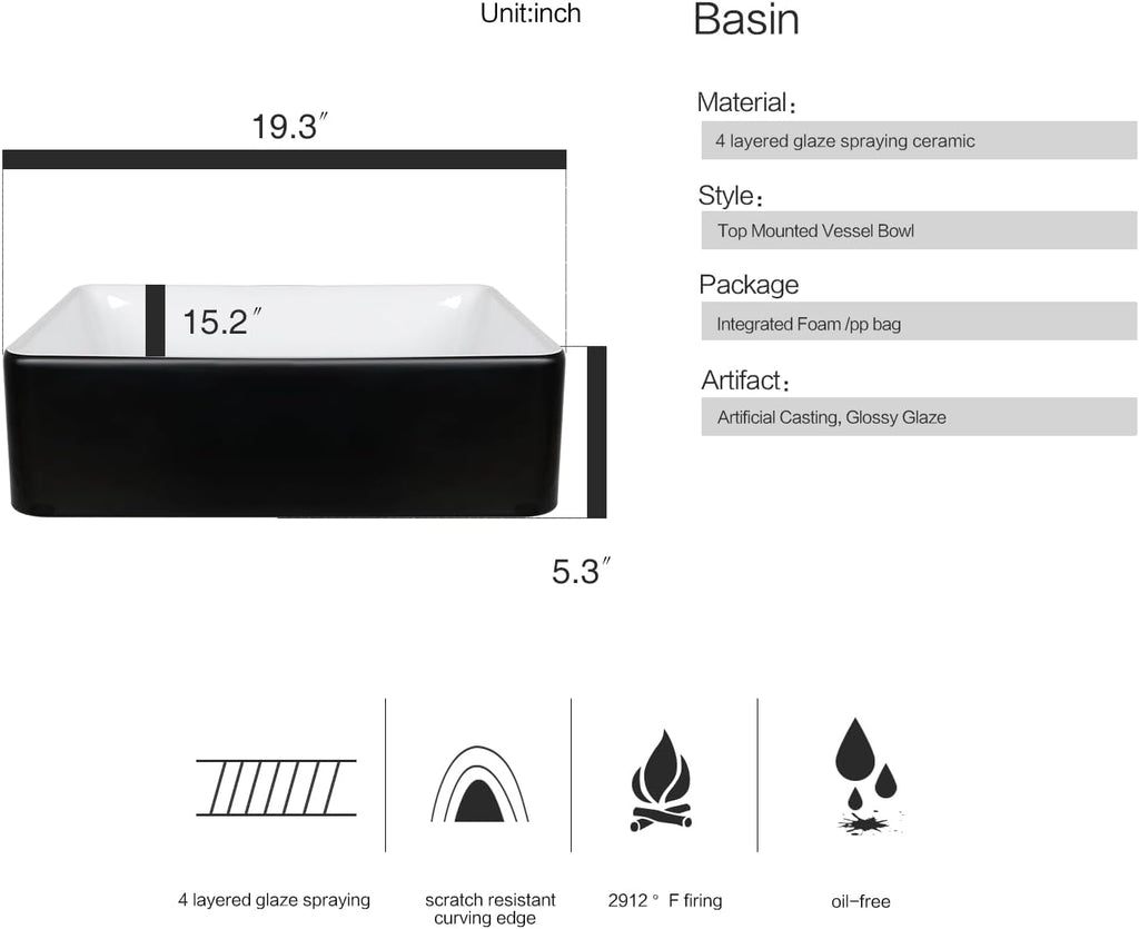 36 Inch Black Floating Bathroom Vanity with 2-Doors and 1-Drawer, Modern Wall Mounted Cabinet with Square Black and White Ceramic Vessel Sink