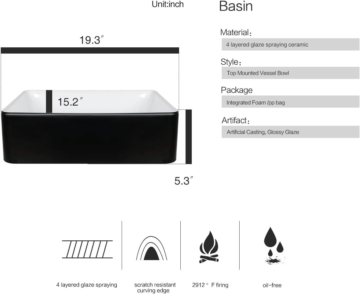 36 Inch Black Floating Bathroom Vanity with 2-Doors and 1-Drawer, Modern Wall Mounted Cabinet with Square Black and White Ceramic Vessel Sink
