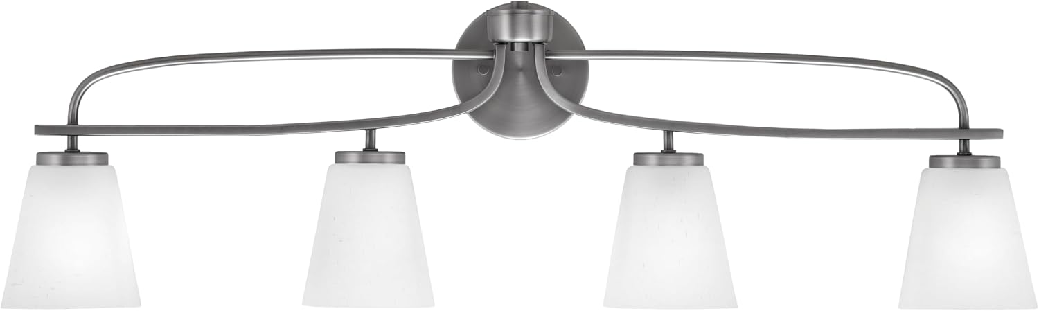 Toltec Lighting Cavella 4-Light Bath Bar – Modern Bathroom Vanity Light – Dimmable, LED-Compatible Wall Fixture – Graphite Finish, 4.5' White Muslin Glass
