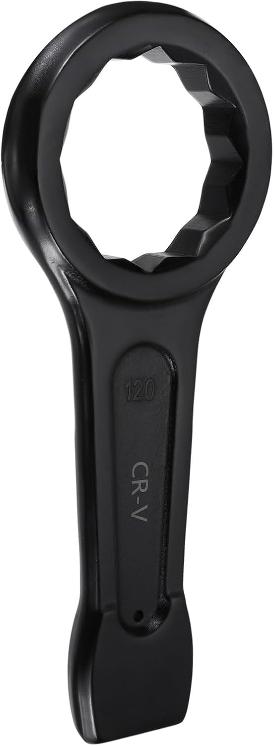 HARFINGTON Box End Striking Ring Wrench 120mm Metric CR-V Steel 12-Point Flat Strike Wrench Baking Paint Single Head Spanner Hand Tool for Mechanical Automotive Repair