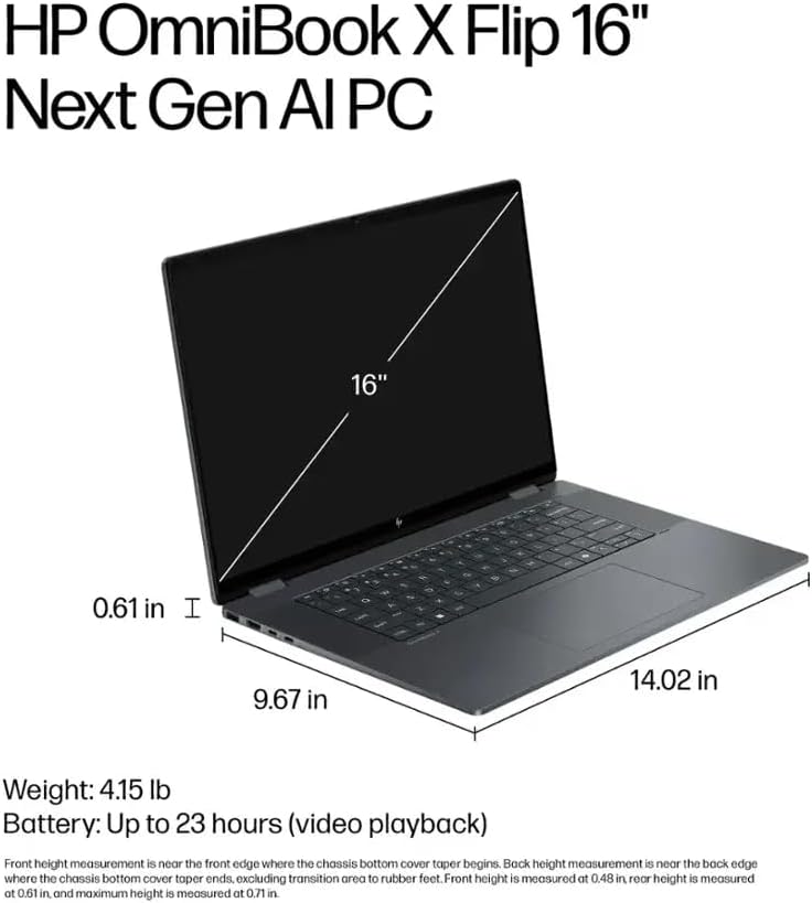 HP OmniBook X Flip 2-in-1 2025 Laptop, 8-Core Intel Core Ultra 5 226V, 16' WUXGA IPS Touchscreen Display, Intel Arc Graphics 130V, 16GB LPDDR5 4TB SSD, Backlit Keyboard, Wi-Fi 6E, Win11 Pro