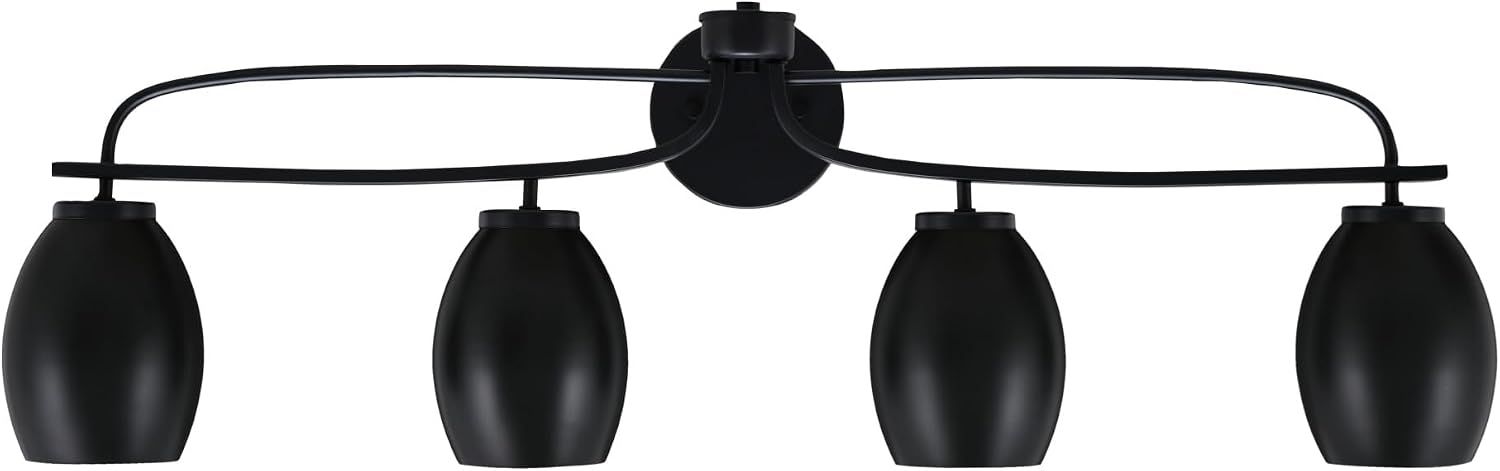 Toltec Lighting Cavella 4-Light Bath Bar – Modern Vanity Light Fixture for Bathroom – Dimmable and LED-Compatible Wall Light – Matte Black Finish, 5' Matte Black Metal Shades