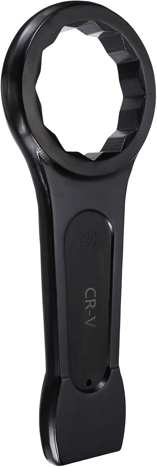 HARFINGTON Box End Striking Ring Wrench 130mm Metric CR-V Steel 12-Point Flat Strike Wrench Baking Paint Single Head Spanner Hand Tool for Mechanical Automotive Repair