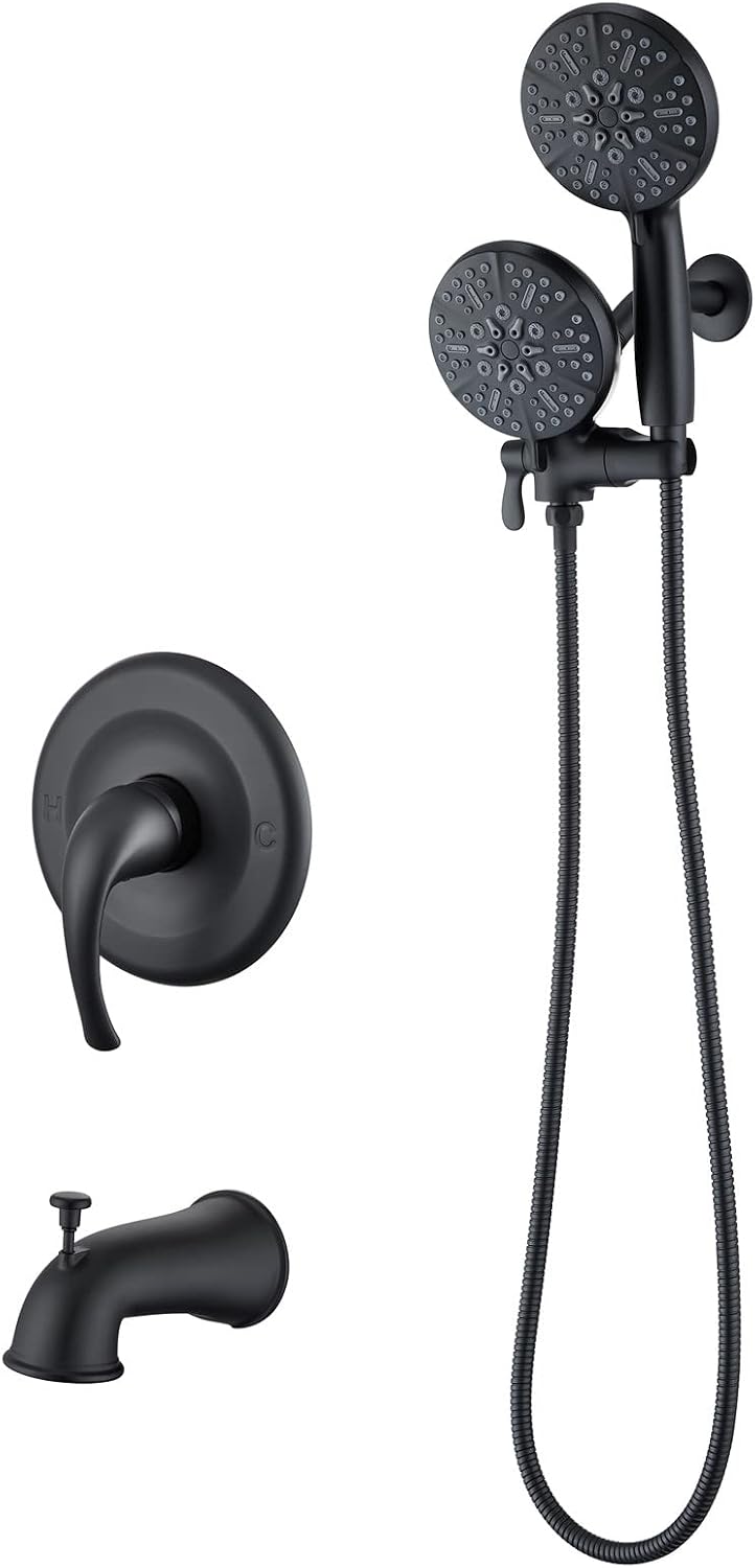 Tub Shower Faucet Set with Valve, High Pressure 3-way Water Diverter Shower Trim Kit Black