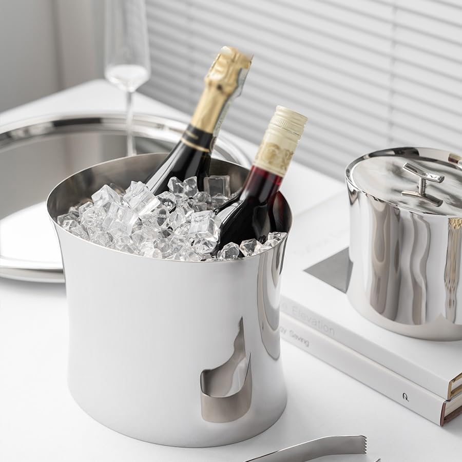 Ice Bucket Ice Bucket for Freezer European Style Stainless Steel Ice Bucket, Home Wine, Champagne, Beer, Red Wine, Ice Bucket Model Room Decoration Ice Buckets Party Cooler Drink Cooler(Medium)