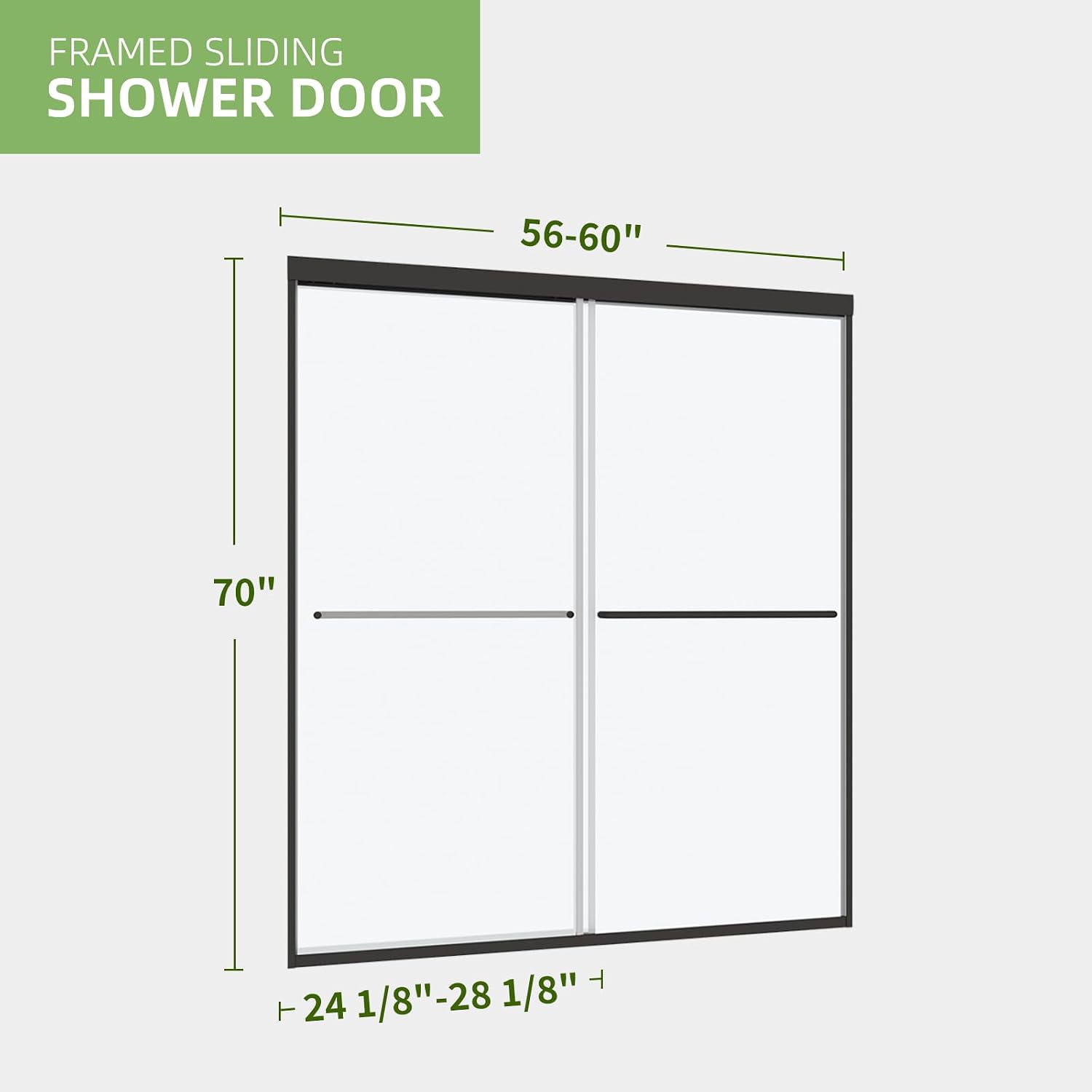 ACE DECOR 56-60' W x 70' H Semi-Frameless Shower Door, Double Sliding Shower Door with 1/4' (6mm) Clear SGCC Tempered Glass, Matte Black Finish Shower Doors, Reversible Installation
