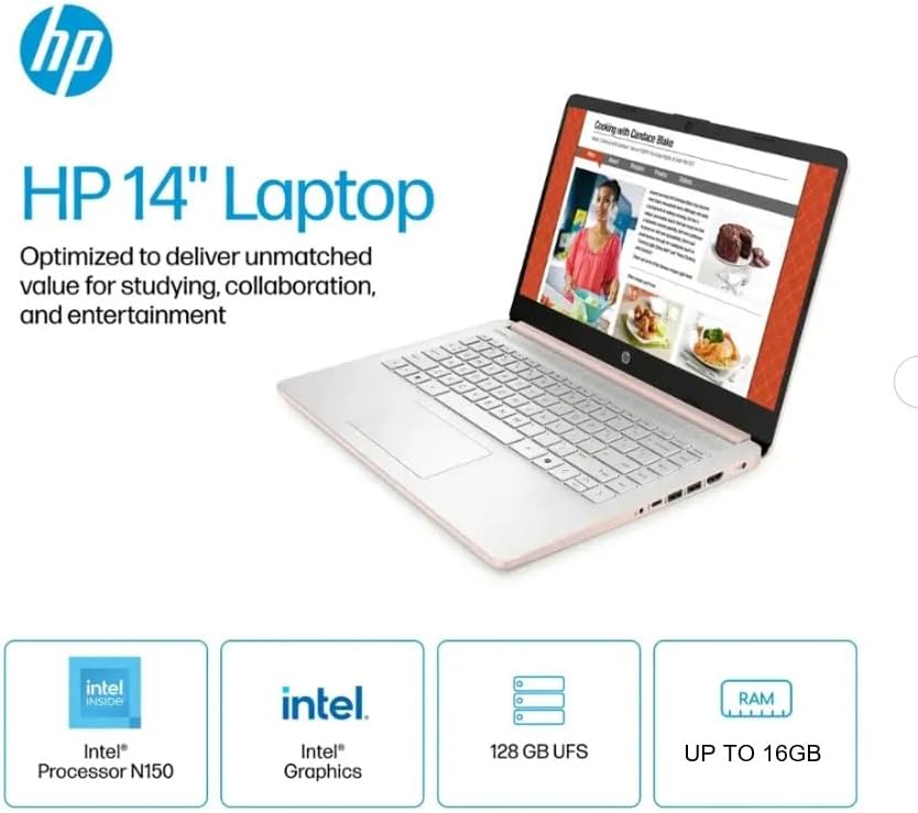 HP 2025 Student Laptop, Intel Processor N150(up to 3.6 GHz), 14 Inch LED Screen,8G RAM, 256GB Storange (128GB UFS+128GB MSD),1 Year Office 365, Windows 11 Home,w/YYY Accessories,Rose Gold