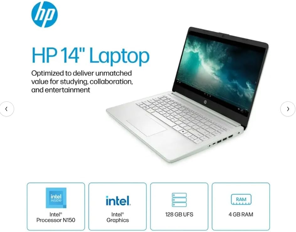 HP Student Laptop, Intel Processor N150(up to 3.6 GHz), 14 Inch LED Screen,8G RAM, 128GB Storange1 Year Office 365, Windows 11 Home,Willow Green