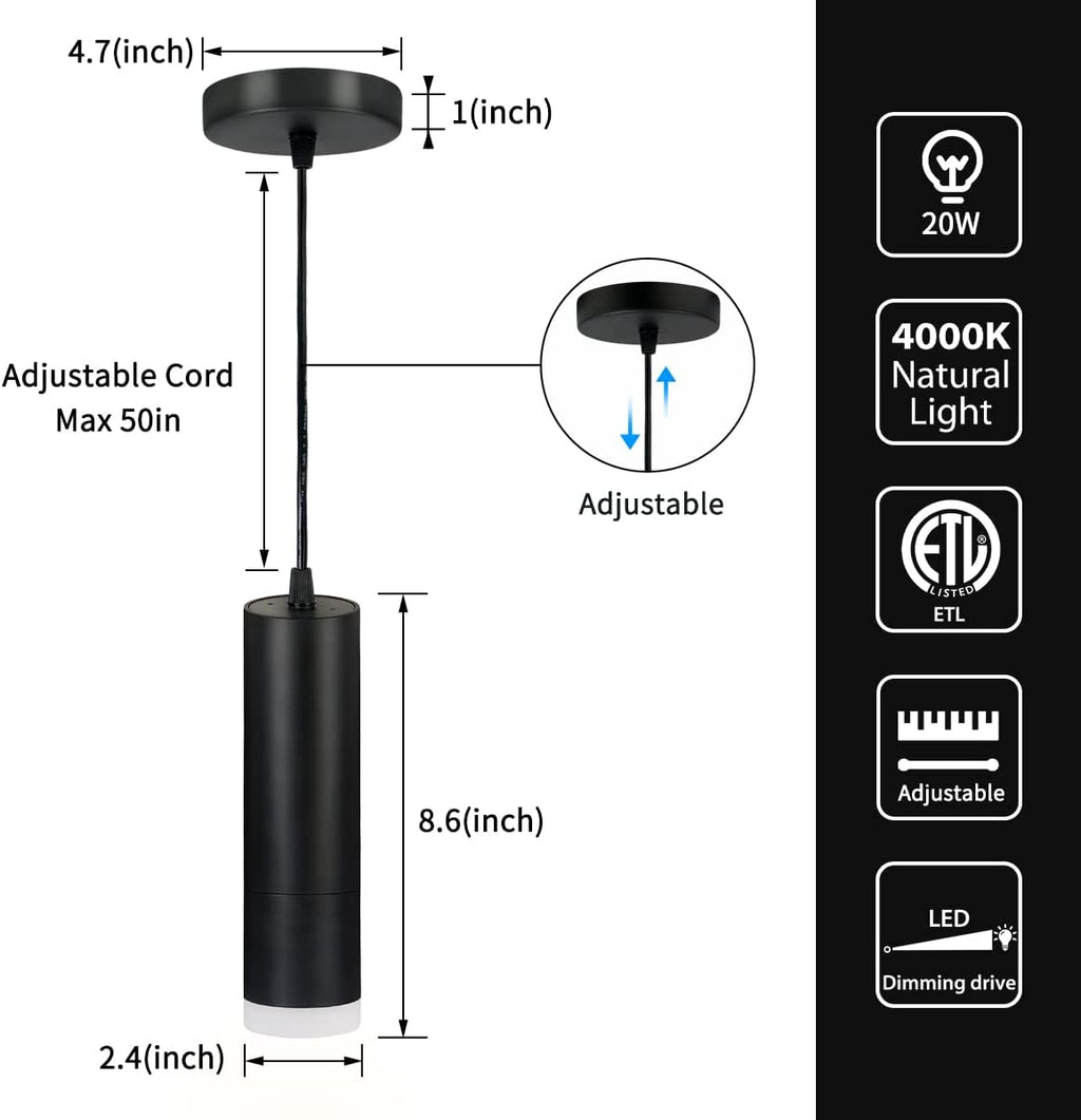 OKELI Pendant Lights, Modern Black Pendant Lights Fixture, Unique LED Pendant Lighting for Kitchen Island Bar,20W,4000K, ETL5026458(3Pack)
